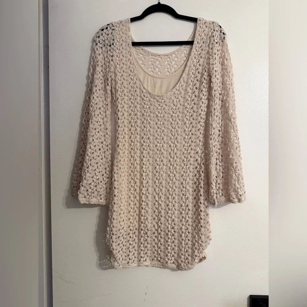 FREE PEOPLE  Ivory Gypsy Lace Bodycon Dress SIZE: SMALL - Picture 8 of 12